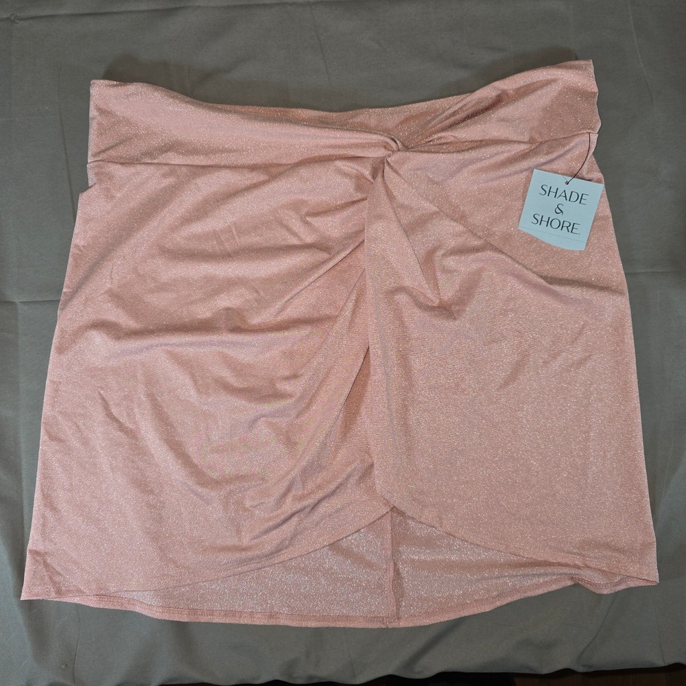 Shade & Shore Girls Pink Metallic Twist Front Swim Skirt Cover Up XL 16 NWT